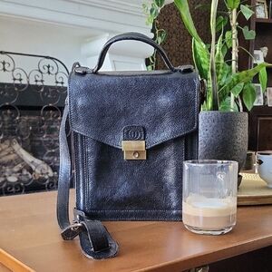 Vintage Lorenzo elegant Black Leather Handbag